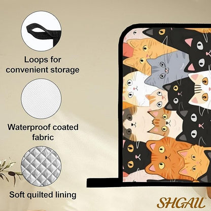 Cute Cats Oven Mitts with Matching Potholders - Heat Resistant Kitchen Accessories for Baking, Grilling, Cooking, Gifts for Women
