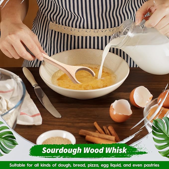 FoldTier 12 Inch Wooden Danish Dough Whisk Sourdough Whisk Dough Mixer Bread Whisking Tool for Mixing Sourdough Bread Baking Supplies for Pastries, Egg, Pizza(1 Pcs)