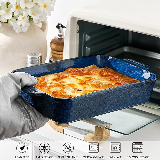 Ceramic Baking Dish Set of 3, Casserole Dishes for Oven, Square Porcelain Bakeware Set with Handles, Lasagna Baking Pan for Cooking, Perfect for Baking and Serving, Housewarming, Halloween, Thanksgiving, Christmas, New Year- Blue - Image 2