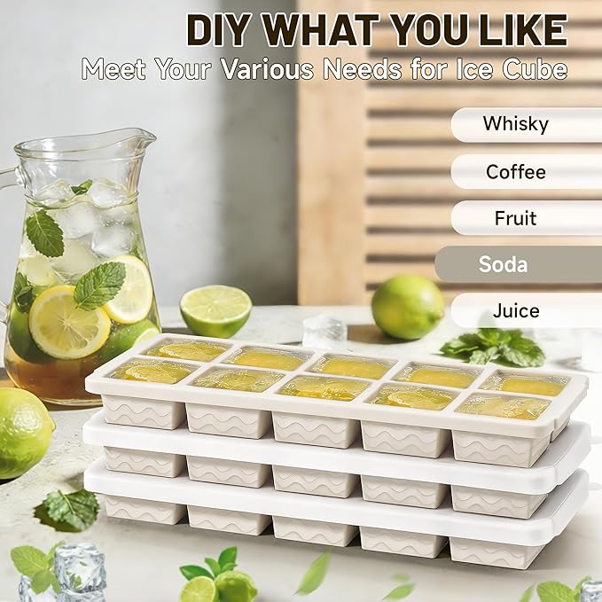 Ice Cube Tray with Lid – 3 Pack 2 Tbsp Ice Trays for Freezer, Stackable, BPA-Free, Easy Release Large Ice Cube Molds for Chocolate, Cocktails, Iced Coffee, Whiskey & Juice (10-cube,starlight)