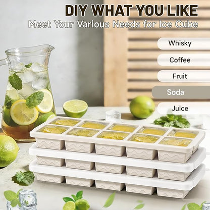 Ice Cube Tray with Lid – 3 Pack 2 Tbsp Ice Trays for Freezer, Stackable, BPA-Free, Easy Release Large Ice Cube Molds for Chocolate, Cocktails, Iced Coffee, Whiskey & Juice (10-cube,starlight)