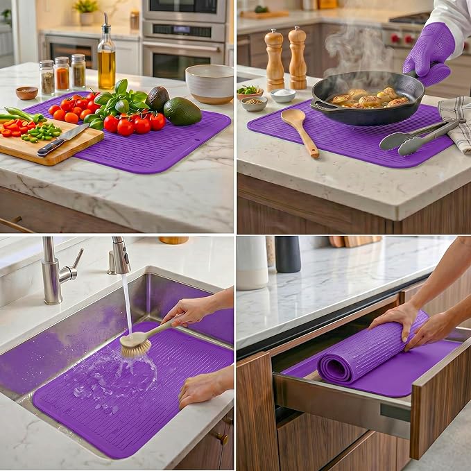MicoYang Silicone Dish Drying Mat for Multiple Usage,Easy clean,Eco-friendly,Heat-resistant Silicone Mat for Kitchen Counter or Sink,Refrigerator or Drawer Liner Purple 2XL 24 inches x 18 inches - Image 4