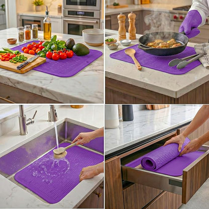 MicoYang Silicone Dish Drying Mat for Multiple Usage,Easy clean,Eco-friendly,Heat-resistant Silicone Mat for Kitchen Counter or Sink,Refrigerator or Drawer Liner Purple 2XL 24 inches x 18 inches - Image 4