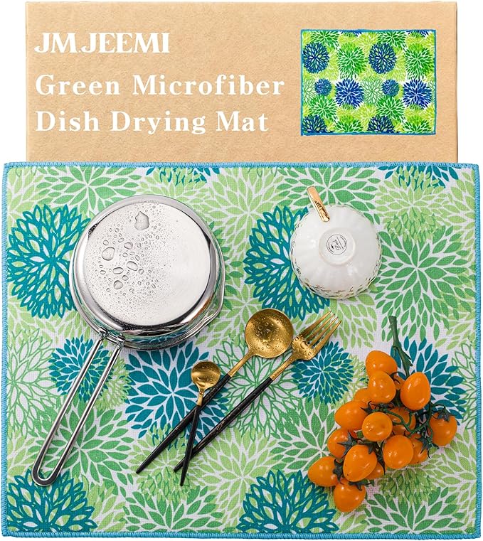 Dish Drying Mat by JM.JEEMI, Dish Drying Mats for Kitchen Counter, Kitchen Drying Mat Dish Mat - Microfiber, Green, 15 by 19.7 Inch by JMJEEMI