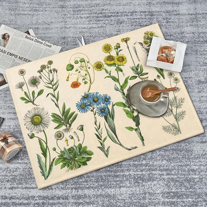 Plants Herbs Floral Dish Drying Mat XL Microfiber Kitchen Drying Mat Large Dish Drying Mats for Kitchen Counter Absorbent Quick Drying Pad 18x24 Inch