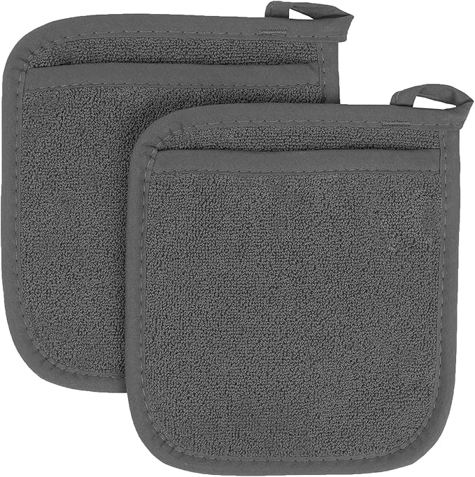 RITZ Terry Pocket Mitt & Hot Pad: Unparalleled Heat Resistant, Durable 100% Cotton – Ergonomically Designed for Optimal Grip – Easy-Care Machine Washable – 2-Pack, Graphite by Ritz+Foodservice