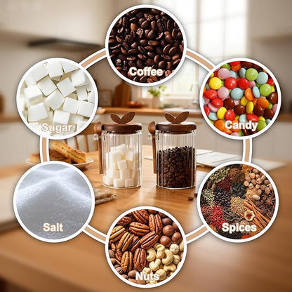 holoith 2 Pack Sugar Bowl Sugar Container 27oz Glass Jars with Bamboo Lid and Spoon, Airtight Food Storage Jar for Coffee Bar, Kitchen Canisters for Coffee Beans, Spice, Brown Sugars, Nuts, Candy - Image 7