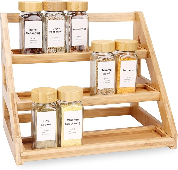 Spice Rack, Spice Organizer -3 Tier Bamboo Spice Racks, Solution for Spice Storage in Kitchens, Countertops，Storage Rooms and Other Places by MNADSFKJ