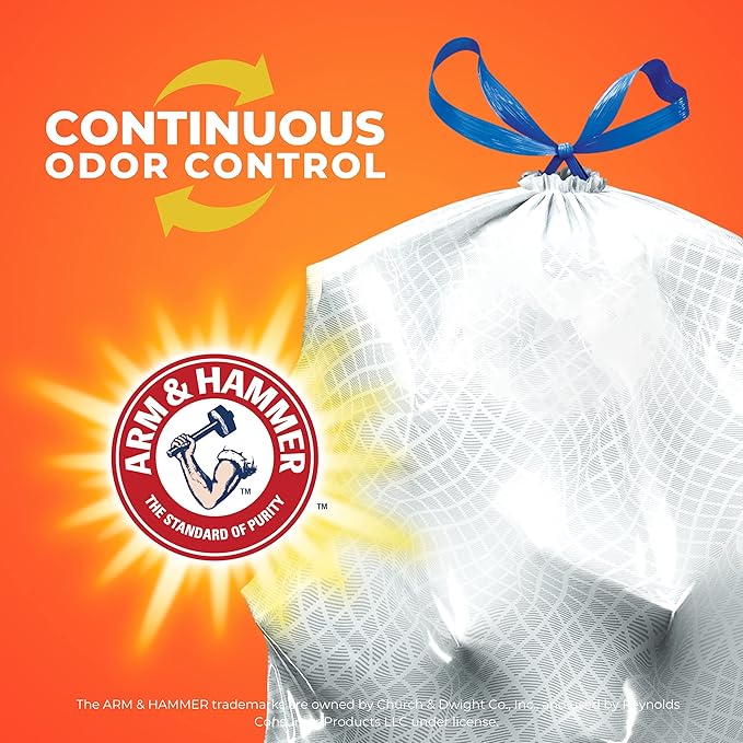 Hefty Ultra Strong 13 Gallon Trash Bags, Tall Kitchen Trash Bags 13 Gallon Size, Drawstring Closure, Continuous Odor Control, White, Citrus Twist Scent, 80 Bags - Image 5