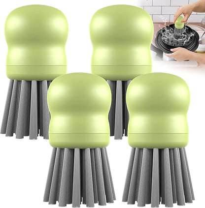 Mini Dish Brush for Cleaning Chicken Shredder, Palm Brush Dish Scrubber with Ergonomic Grip, Kitchen Brush for Washing Dishes, Pans, Pots, Sink (4, Matcha)