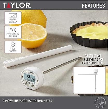 Taylor Instant Read Digital Meat Thermometer for Grill, BBQ & Kitchen, NSF Approved, Fast Internal Temperature Readings, F/C Switchable Display, Battery Included, Pocket Sleeve Clip, White - Image 2