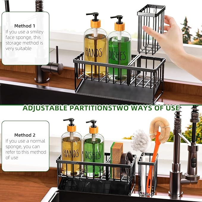 Cisily Kitchen Dish Soap Dispenser Set with Black Sponge Holder and 2 Pack 16.9oz Clear Glass, Dish Soap Dispensers for Kitchen Sink, Vintage Hand and Dish Soap Dispensers Set - Image 3