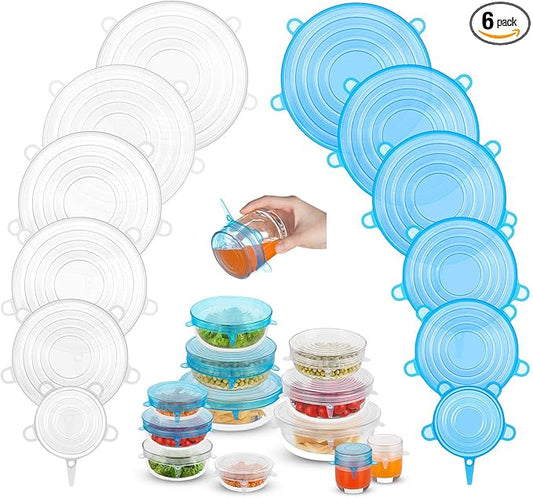 Silicone Stretch Lids, Zero Waste Reusable Silicon Container Lid Covers for Leftover Food Fruit Bowls Pots Cups Jars Dishes, 12PCS