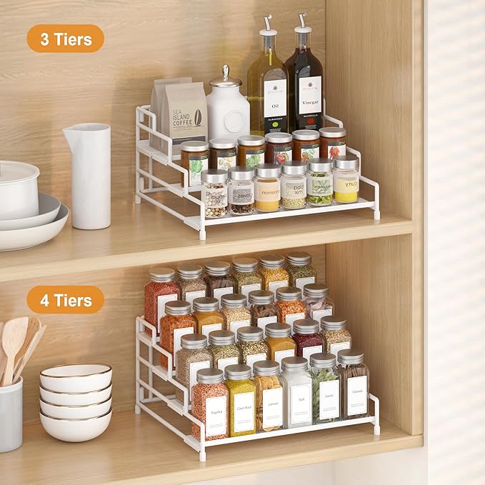 RUILALIFE 4-Tier-Spice-Rack-Organizer-for-Cabinet, Adjustable Depth Spice Holder Shelf For Countertop Pantry Cupboard, Metal Tiered Seasoning Organizer,Display Shelf Riser - Image 5