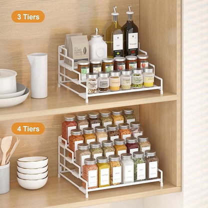 RUILALIFE 4-Tier-Spice-Rack-Organizer-for-Cabinet, Adjustable Depth Spice Holder Shelf For Countertop Pantry Cupboard, Metal Tiered Seasoning Organizer,Display Shelf Riser - Image 5