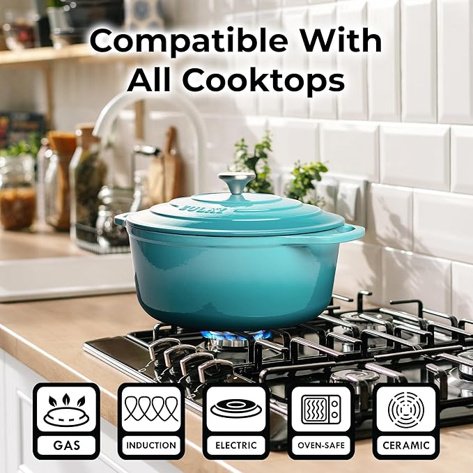 Zulay Kitchen 7.7 Quart Enameled Cast Iron Dutch Oven Pot with Lid – Premium Durability & Oven Safe up to 500°F – Heavy Duty Cookware Perfect for Bread Baking, Stews, Braising & Roasting – Light Blue - Image 3