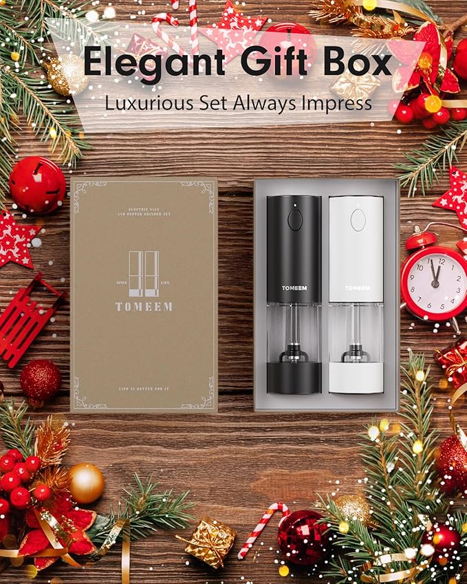 Upgraded Larger Capacity Electric Salt and Pepper Grinder Set Rechargeable with LED lights, Stainless Steel Automatic Pepper and Salt Grinder Refillable with 5 Adjustable Coarseness Black - White - Image 9