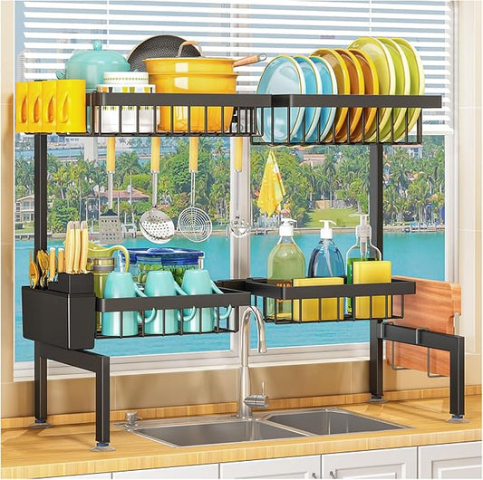 ARSTPEOE 2 Tiers 4 Baskets (one More Than Others) Over The Sink Dish Drying Rack,fits All Sinks (from 24.8" to 35.4"),2-Tier Adjustable Sink Rack,Dishes Rack Kitchen Storage Organizer Space Saving by ARSTPEOENeatChic
