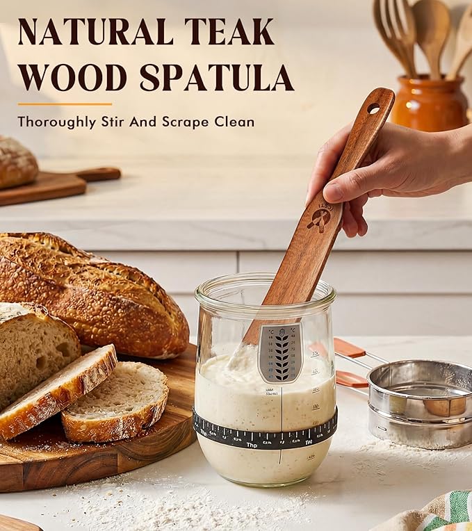 Skinny Spurtle for Sourdough Starter, Mixing, Reaching Bottom of Jar, Dough Whisk, Natural from High Moist Resistance Teak, Spurtles Kitchen Tools Wooden Kitchen Utensils for NonStick Cookware - Image 4