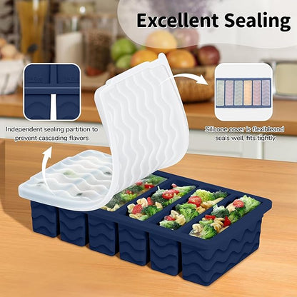 3-Pack Silicone Freezer Trays with Lid,2 Large 2-Cup(500ml)&4 Medium 1-Cup(250ml)&6 Small 1/2-Cup(125ml) Soup Freezer Container Molds,Ice Cube Tray For Meal Prep&Freezing Soup,Stews,Sauces