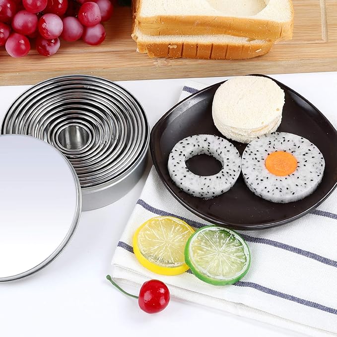 Round Cookie Cutters Set 12 Pieces Bistcuit Cookie Cutters Circle Pastry Cutters Round Donut Ring Molds for Baking for Pastries Doughs Doughnuts - Image 8