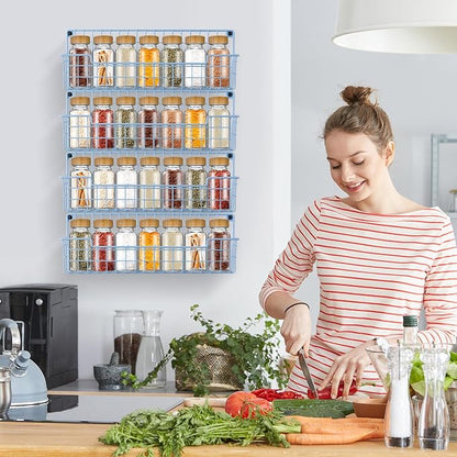 Spice Rack Wall Mount, Wall Spice Organizer for Kitchen Cabinet Door, Pack of 4 Hanging Spice Rack for Wall Saving Kitchen Space, Light Blue - Image 3
