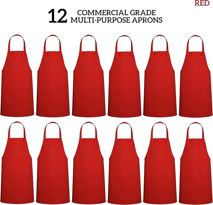 GREEN LIFESTYLE 12 Pack Bib Apron - Unisex Red Aprons, Machine Washable Aprons for Men and Women, Kitchen Cooking BBQ Aprons Bulk (Pack of 12, No Pockets, Red) - Image 3