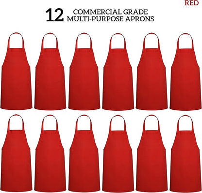 GREEN LIFESTYLE 12 Pack Bib Apron - Unisex Red Aprons, Machine Washable Aprons for Men and Women, Kitchen Cooking BBQ Aprons Bulk (Pack of 12, No Pockets, Red) - Image 3