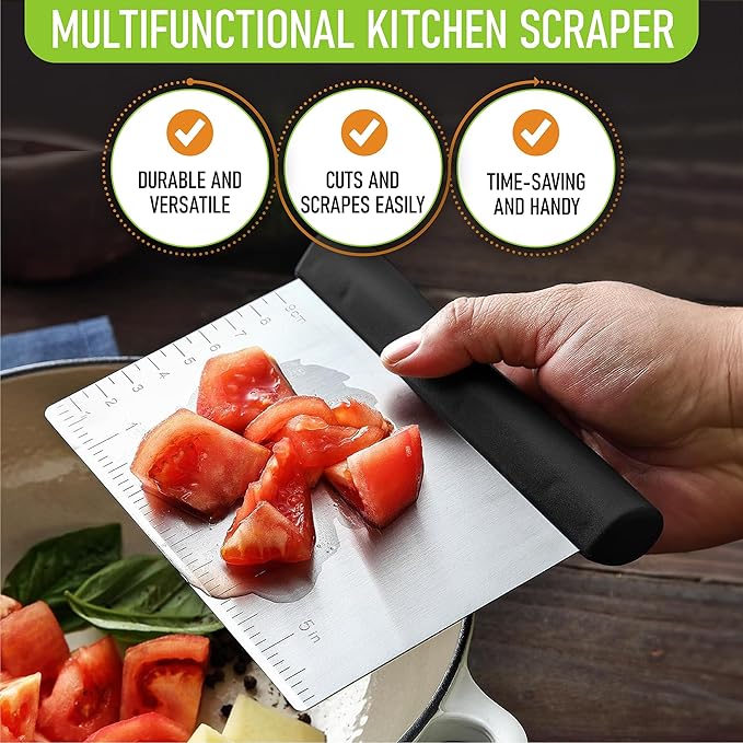 Spring Chef Dough Bench Scraper for Baking with Markings - Stainless Steel Kitchen Dough Cutter Tool with Bowl Pastry Scraper for Pizza, Bread, Pastries - Bench Knife - Dishwasher Safe - Black - Image 3