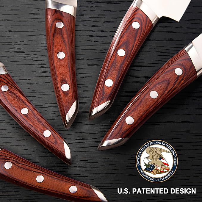 Brewin CHEFILOSOPHI Japanese Chef Knife Set 5 PCS with Elegant Red Pakkawood Handle Ergonomic Design,Professional Ultra Sharp Kitchen Knives for Cooking High Carbon Stainless Steel - Image 2