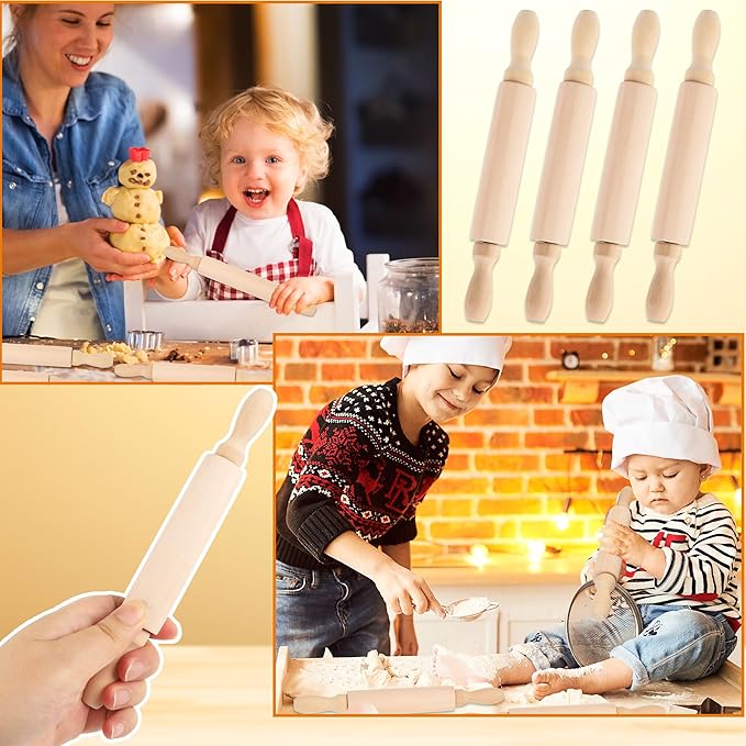 16 Pcs 8 Inch Mini Wooden Rolling Pins Small Wood Rolling Pin Wooden Roller for Girls and Boys Kitchen Baking Pastry Cake Cookie Chef Role-playing Game - Image 6