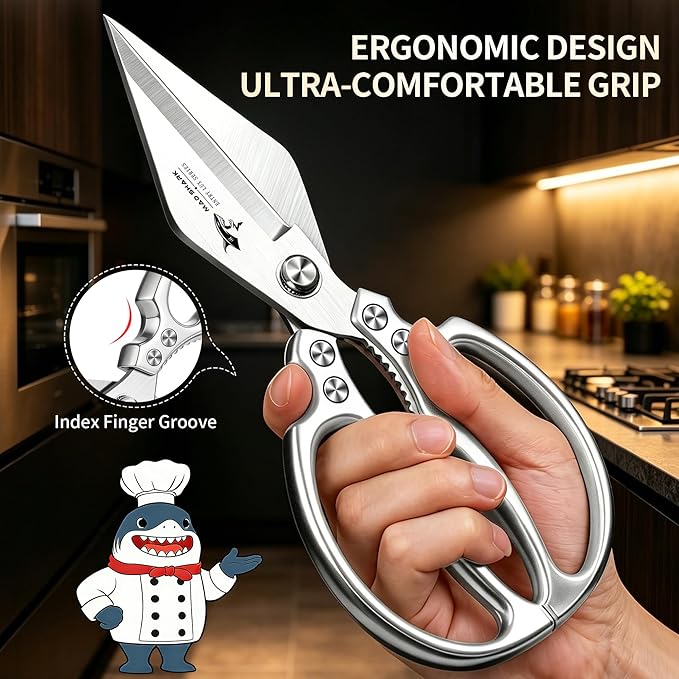 MAD SHARK Heavy Duty Kitchen Scissors, Dishwasher Safe All Purpose Kitchen Shears, Premium Sharp Poultry Shears for Turkey, Meat, Seafood, Vegetables, Stainless Steel Blades, Gifts for Men Women