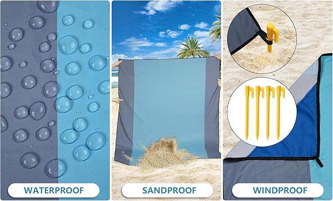 WIWIGO Beach Blanket Waterproof Sandproof Beach Mat 79" X 83"/10'x9'for 2-8 Adults Quick Drying Outdoor Picnic Mat Beach Accessories for Travel, Camping, Hiking - Image 3