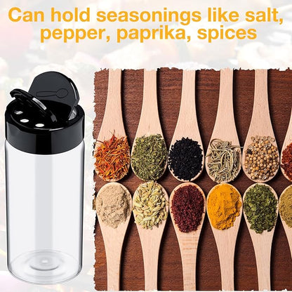 Mimorou 40 Pack Plastic Spice Jar with Shaker Lids Seasoning Containers 3.5 oz Plastic Spice Container with Black Lids Seasoning Jars for Kitchen Storing Powder