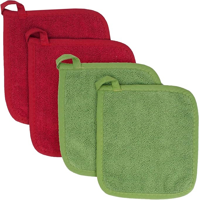 RITZ Terry Potholder & Hot Pad: Unparalleled Heat Resistant, Durable 100% Cotton – Ergonomically Designed for Optimal Grip – Easy-Care Machine Washable – 4-Pack, Cactus/Paprika by Ritz+Foodservice