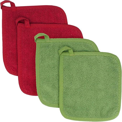 RITZ Terry Potholder & Hot Pad: Unparalleled Heat Resistant, Durable 100% Cotton – Ergonomically Designed for Optimal Grip – Easy-Care Machine Washable – 4-Pack, Cactus/Paprika by Ritz+Foodservice