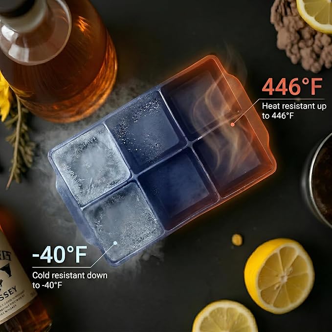 KitchFort Large Silicone Ice Cube Tray (2-Pack), Easy Release 2" Big Ice Cubes - Cocktail, Whiskey Ice Cubes Mold - Ice Trays for Freezer with Lid - Stackable Silicone Ice Tray - Navy Blue - Image 6
