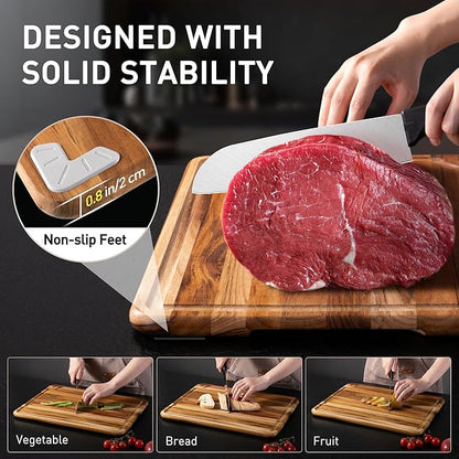 4 Pack Teak Wood Cutting Board Set for Kitchen Heavy Duty Non Toxic Non Slip Solid Thick Wood Haus Chopping Board Extra Large Big Small Meat Best Essential House Warming Hostess Host Gift - Image 6