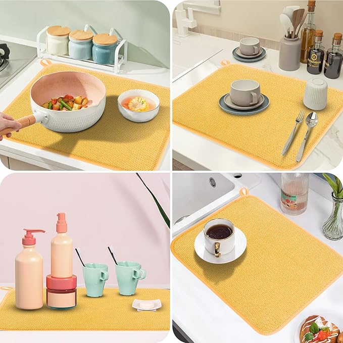 GeeRic Microfiber Dish Drying Mat, Super Absorbent Kitchen Dish Drying Pad, Reversible for Countertop, 15*20 inch Yellow - Image 4