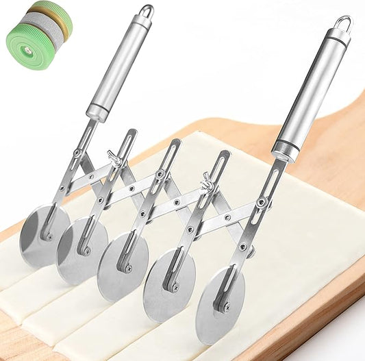 Star Brand Pastry Cutter with Grinder Spaghetti Dough Roller Knife Stainless Steel Pizza Slicer Pasta Wheeling Attice Roller Adjustable Dough Divider with Handle