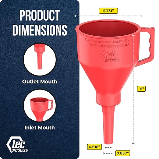 TEC Products FlexAll Short Neck Funnel - Flexible Funnel w/Hose for Automotive Use - Durable Nitrile Rubber - Car Oil Change, Transmission Fluid, Diesel, Gas - USA Made - Large (11 x 5.73 Inches)