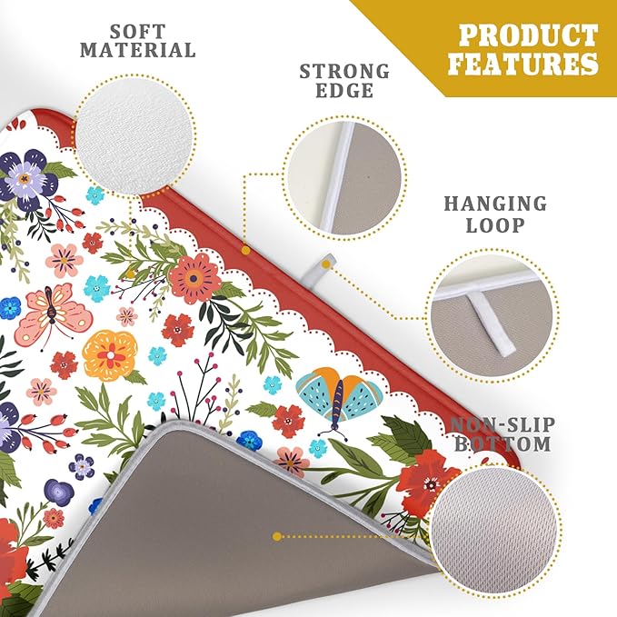 Large Microfiber Dish Drying Mat Red Floral Absorbent Drying Pad for Kitchen Counter - Image 4