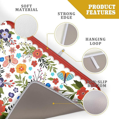 Large Microfiber Dish Drying Mat Red Floral Absorbent Drying Pad for Kitchen Counter - Image 4