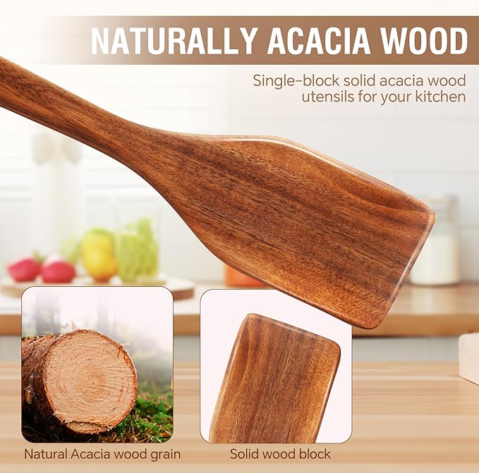 DEBETOOL 6-Piece Acacia Cooking Utensils- Natural Wooden Cooking Spoons for Non-stick & Heat Resistant, Premium Kitchen Wooden Spoon Set for Gift - Image 2
