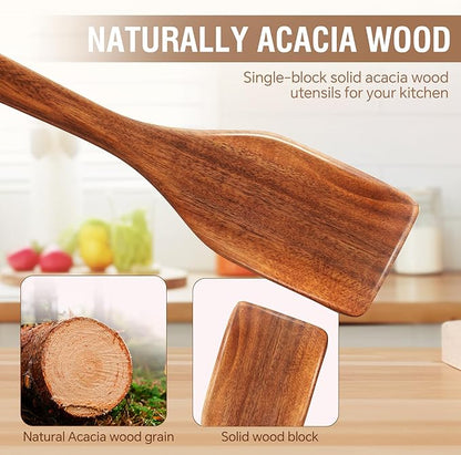 DEBETOOL 6-Piece Acacia Cooking Utensils- Natural Wooden Cooking Spoons for Non-stick & Heat Resistant, Premium Kitchen Wooden Spoon Set for Gift - Image 2