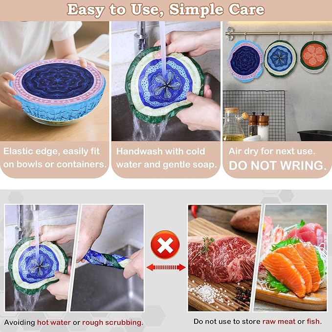 5-Size Reusable Beeswax Bowl Covers for Bread Proofing, Cotton Cloth Flexible Beeswax Wraps for Food Storage(Colorful Concentric Circle) - Image 6