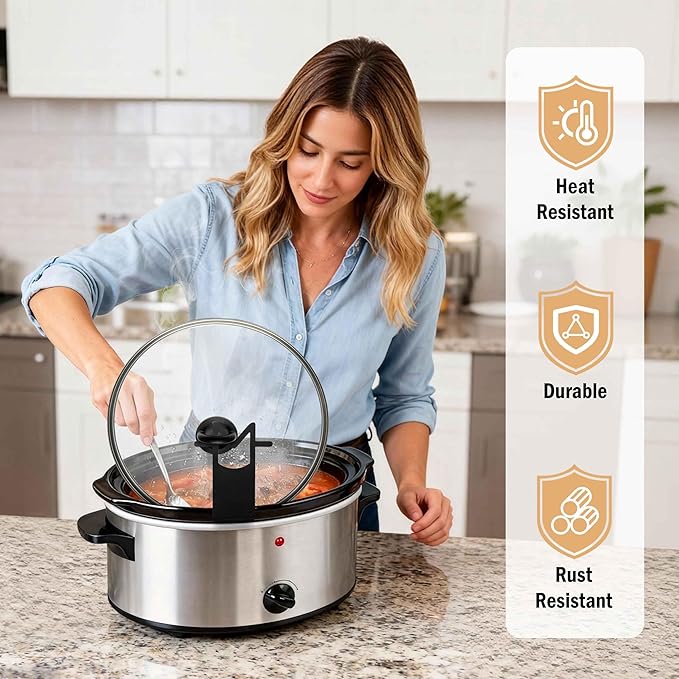 Crock Pot Lid Holder - 2 Pack Space-Saving Slow Cooker Lid Rack - Anti-Spill Support for Pre/Post Meal Tasks, Fits Most Lids for Home & Apartment Kitchens