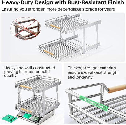 Pull out Cabinet Organizer, 2 Tiers 17"W X 21"D, Heavy Duty Smooth Sliding Under Cabinet Shelves for Pots and Pans, Full-Extension Roll out Drawers, Slide out Organization for Home Kitchen Pantry - Image 8
