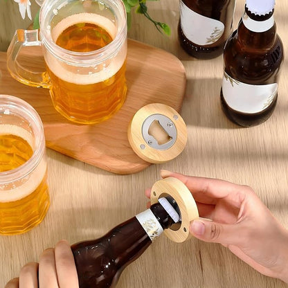 Vesici 70 Pcs Magnetic Bottle Opener 2.5in DIY Bamboo Round Shape Beer Openers Wooden Fridge Magnet Refrigerator Sticker Gift for Beer Lover Wedding Guest Kitchens Bars Parties - Image 7