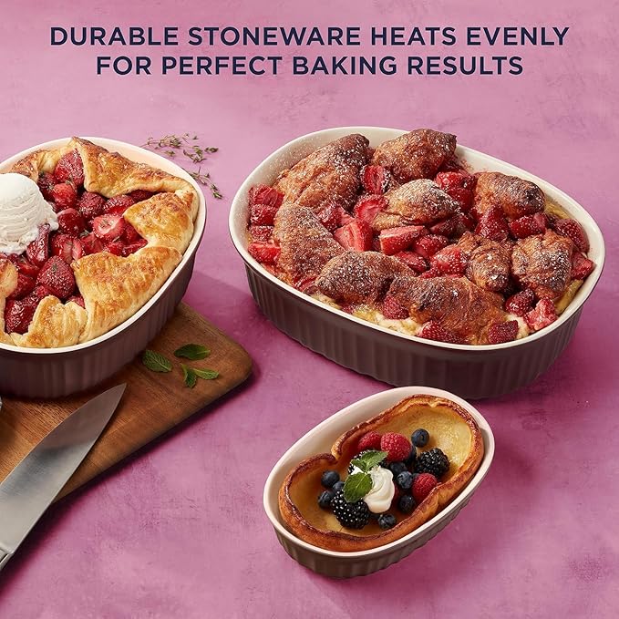 CorningWare Ceramic Bakeware Set with Lids Chip and Crack Resistant Stoneware Baking Dish, Microwave, Dishwasher, Oven, Freezer and Fridge Safe, 10-Piece French Cabernet - Image 4